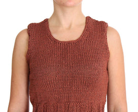 Red Cotton Blend Knitted Sleeveless Sweater PINK MEMORIES
