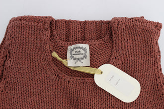 Red Cotton Blend Knitted Sleeveless Sweater PINK MEMORIES