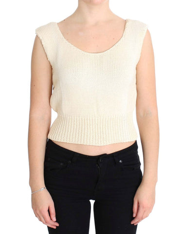 Beige Cotton Blend Knitted Sleeveless Sweater PINK MEMORIES