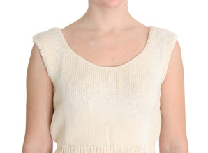 Beige Cotton Blend Knitted Sleeveless Sweater PINK MEMORIES