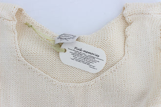Beige Cotton Blend Knitted Sleeveless Sweater PINK MEMORIES
