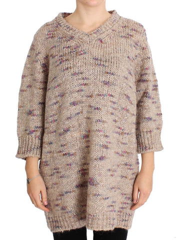 Beige Wool Blend Knitted Oversize Sweater PINK MEMORIES