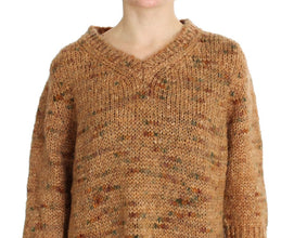 Brown Wool Blend Knitted Oversize Sweater PINK MEMORIES