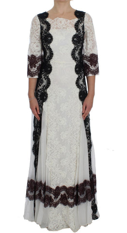White Floral Lace Full Length Gown Dress Dolce & Gabbana