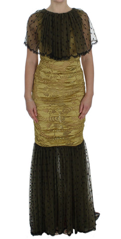 Yellow Black Floral Lace Ricamo Gown Dress Dolce & Gabbana