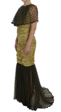 Yellow Black Floral Lace Ricamo Gown Dress Dolce & Gabbana