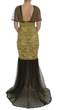 Yellow Black Floral Lace Ricamo Gown Dress Dolce & Gabbana