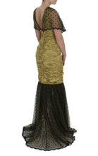 Yellow Black Floral Lace Ricamo Gown Dress Dolce & Gabbana