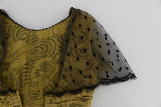 Yellow Black Floral Lace Ricamo Gown Dress Dolce & Gabbana