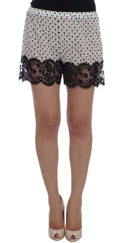 White Black Floral Lace Silk Sleepwear Shorts Dolce & Gabbana