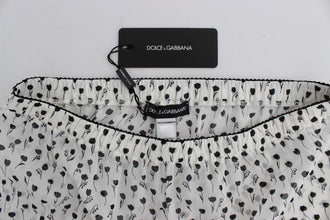 White Black Floral Lace Silk Sleepwear Shorts Dolce & Gabbana
