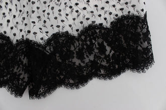 White Black Floral Lace Silk Sleepwear Shorts Dolce & Gabbana