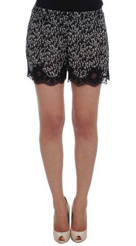 Black White Floral Lace Silk Sleepwear Shorts Dolce & Gabbana