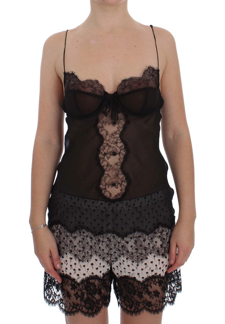 Black Silk Lace Babydoll Lingerie Top Dolce & Gabbana