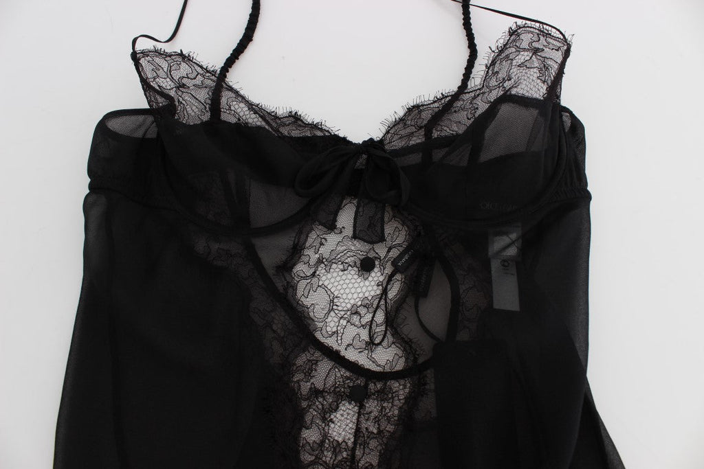 Black Silk Lace Babydoll Lingerie Top Dolce & Gabbana