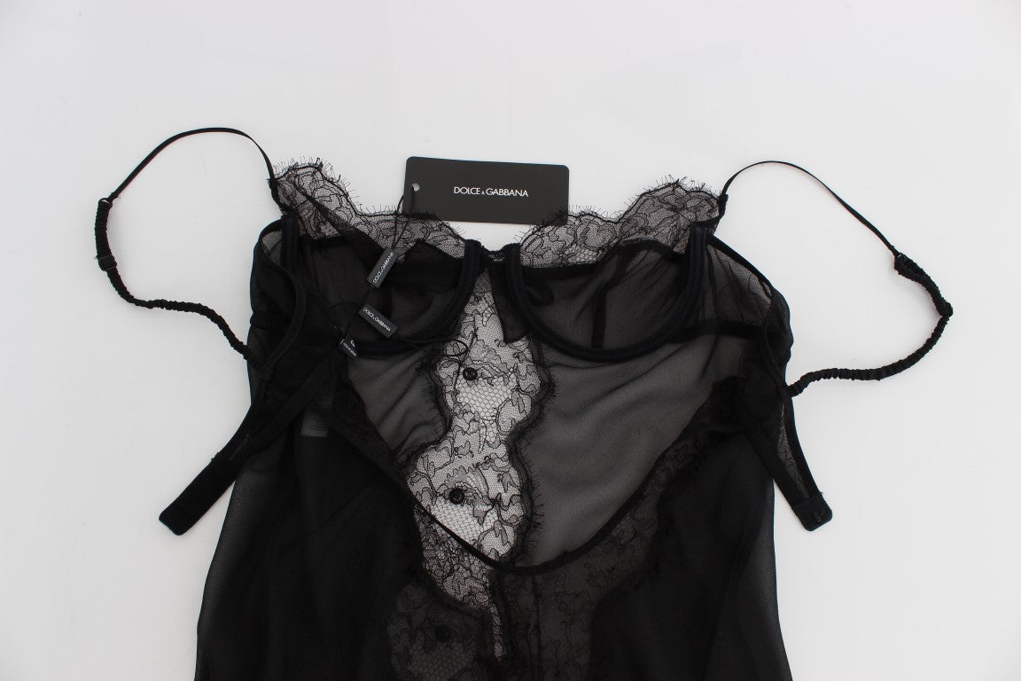 Black Silk Lace Babydoll Lingerie Top Dolce & Gabbana