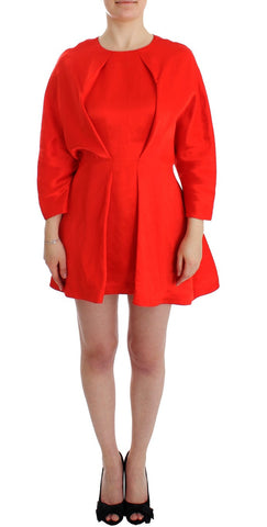 Red Mini Linen 3/4 Sleeve Sheath Dress Fyodor Golan
