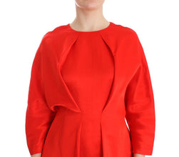 Red Mini Linen 3/4 Sleeve Sheath Dress Fyodor Golan