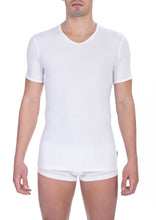 White Cotton Men's V-Neck T-Shirt Bikkembergs