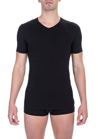Black Cotton Men's V-Neck T-Shirt Bikkembergs