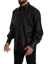 Black Leather Button Down Men Collared Jacket Dolce & Gabbana