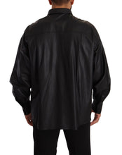 Black Leather Button Down Men Collared Jacket Dolce & Gabbana