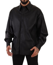 Black Leather Button Down Men Collared Jacket Dolce & Gabbana