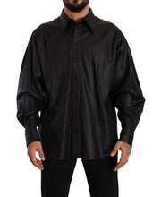 Black Leather Button Down Men Collared Jacket Dolce & Gabbana