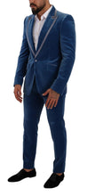 Blue SICILIA Velvet Slim Fit 2 Piece Suit Dolce & Gabbana
