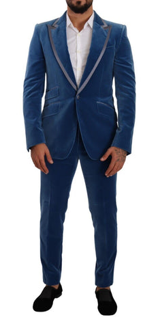 Blue SICILIA Velvet Slim Fit 2 Piece Suit Dolce & Gabbana