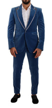 Blue SICILIA Velvet Slim Fit 2 Piece Suit Dolce & Gabbana