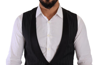 Black Striped Wool Silk Waistcoat Vest Dolce & Gabbana