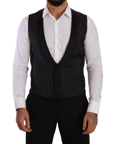 Black Striped Wool Silk Waistcoat Vest Dolce & Gabbana
