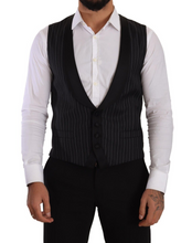 Black Striped Wool Silk Waistcoat Vest Dolce & Gabbana
