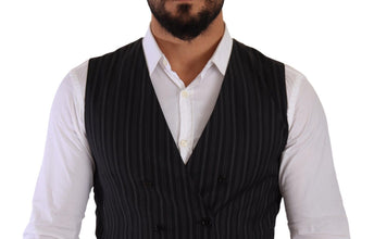 Gray Striped Double Breasted Waistcoat Vest Dolce & Gabbana
