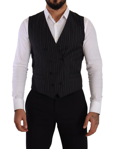 Gray Striped Double Breasted Waistcoat Vest Dolce & Gabbana