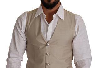 Beige Cotton Silk Slim Fit Waistcoat Vest Dolce & Gabbana