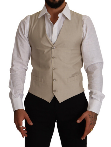 Beige Cotton Silk Slim Fit Waistcoat Vest Dolce & Gabbana