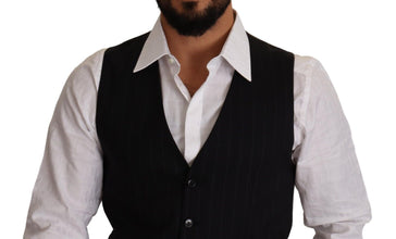 Blue Striped Wool Stretch Waistcoat Vest Dolce & Gabbana