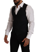 Blue Striped Wool Stretch Waistcoat Vest Dolce & Gabbana