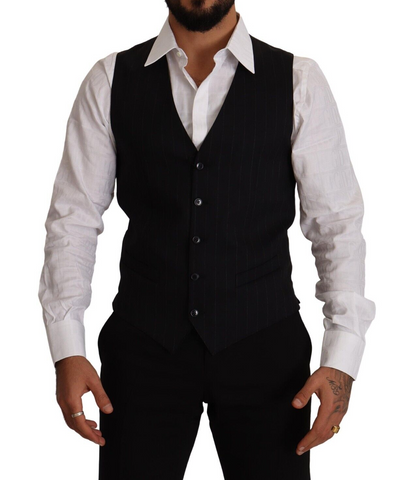 Blue Striped Wool Stretch Waistcoat Vest Dolce & Gabbana