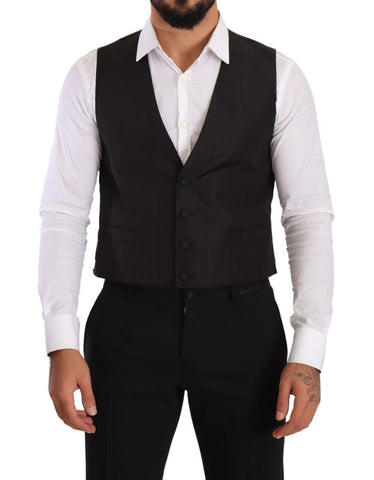 Gray Silk Slim Fit Waistcoat Formal Vest Dolce & Gabbana