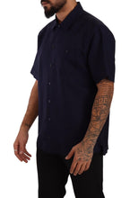 Navy Blue Button Down Short Sleeves Shirt Dolce & Gabbana