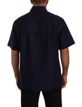 Navy Blue Button Down Short Sleeves Shirt Dolce & Gabbana