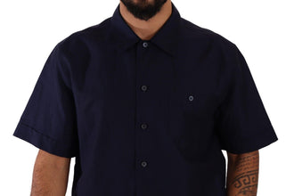 Navy Blue Button Down Short Sleeves Shirt Dolce & Gabbana