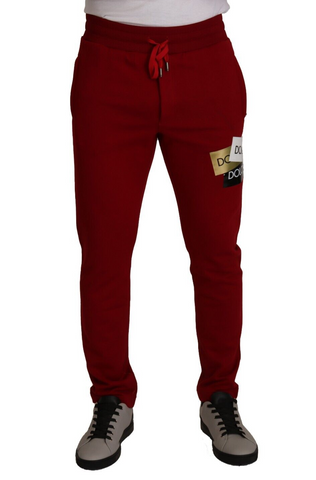 Red Cotton Logo Patch Sweatpants Jogging Pants Dolce & Gabbana