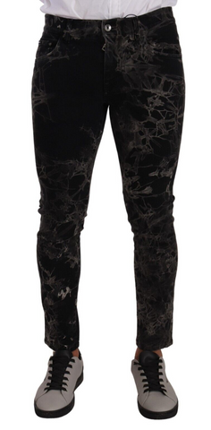 Black Patterned Skinny Slim Fit Jeans Dolce & Gabbana