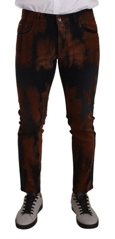 Black Brown Tie Dye Cotton Skinny Denim Jeans Dolce & Gabbana