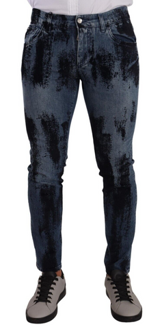 Blue Black Cotton Skinny Denim Jeans Dolce & Gabbana