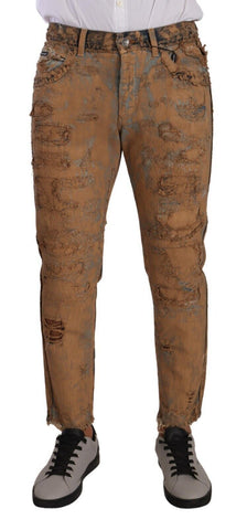 Brown Distressed Cotton Regular Denim Jeans Dolce & Gabbana